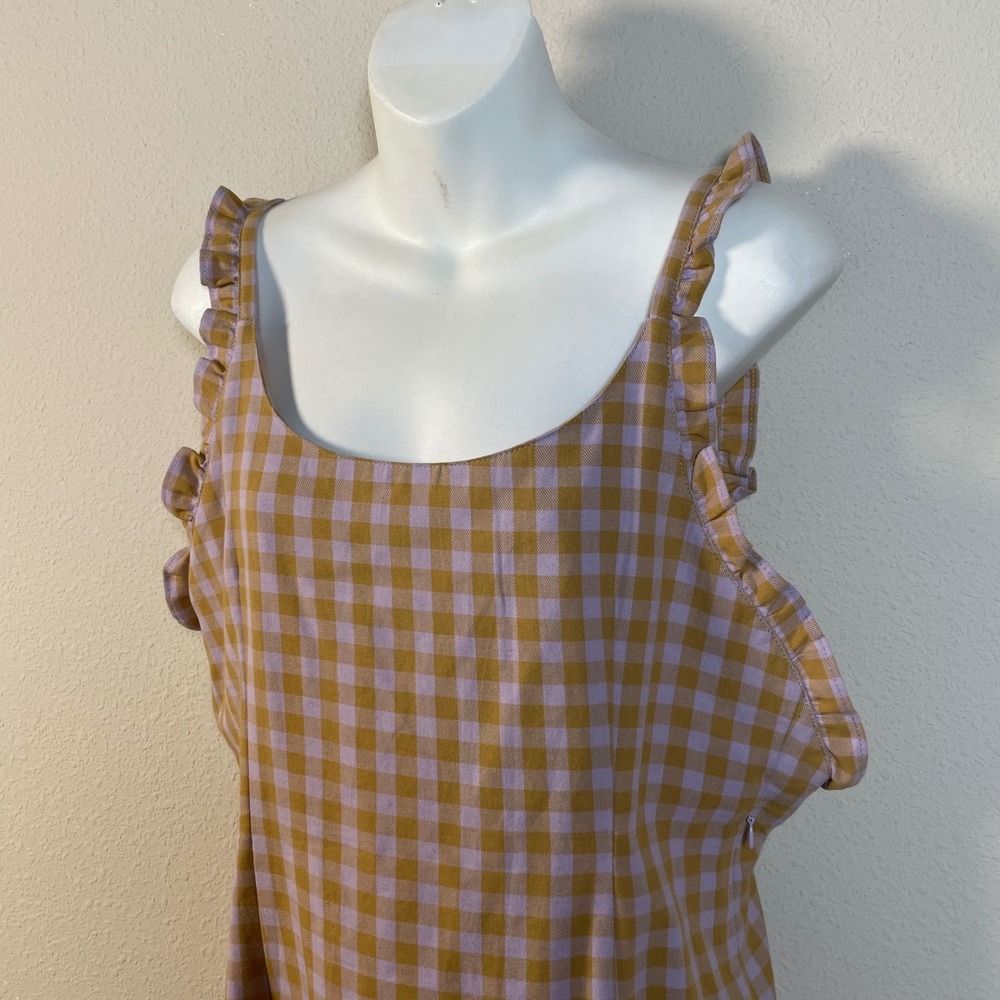 Milk It Gingham Ruffle Midi Dress Women Lavender Checkered Cottagecore Picnic - Picture 4 of 13